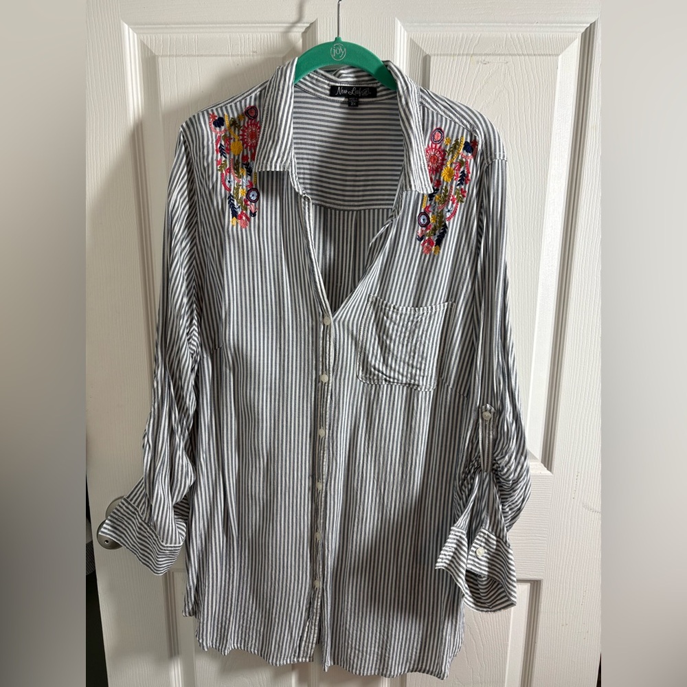 Striped Blouse with Embroidered Details